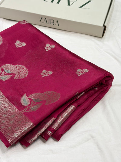 Rani Flower Booti Pure Caramel Silk Saree