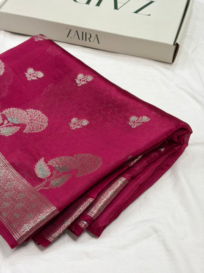 Rani Flower Booti Pure Caramel Silk Saree