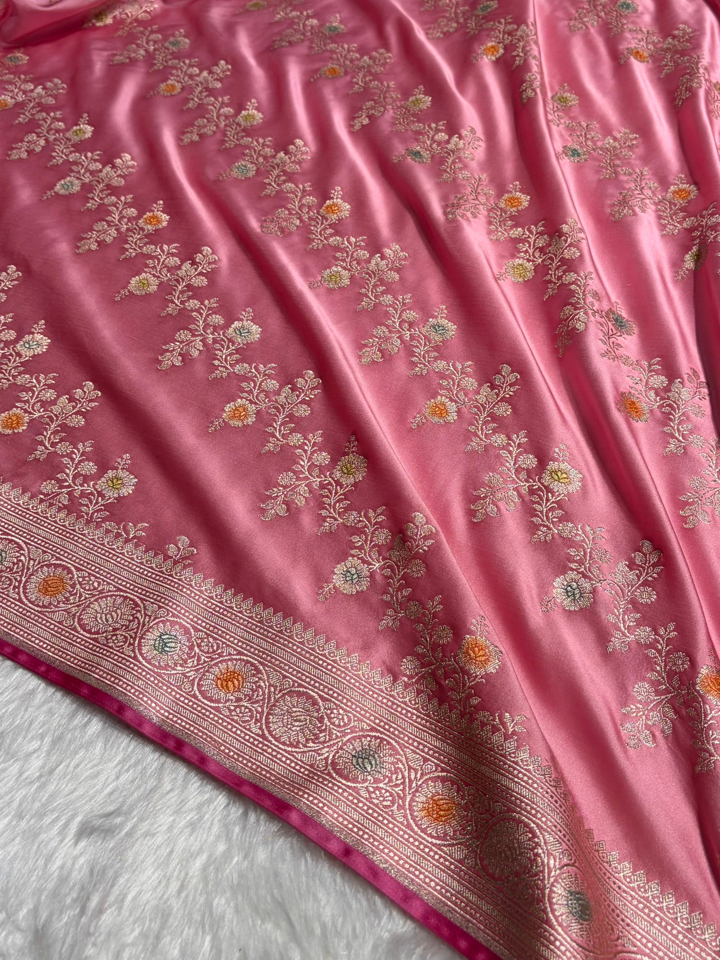 Blush Pink Minakari Banarasi Cross Mashru Silk Saree MS01