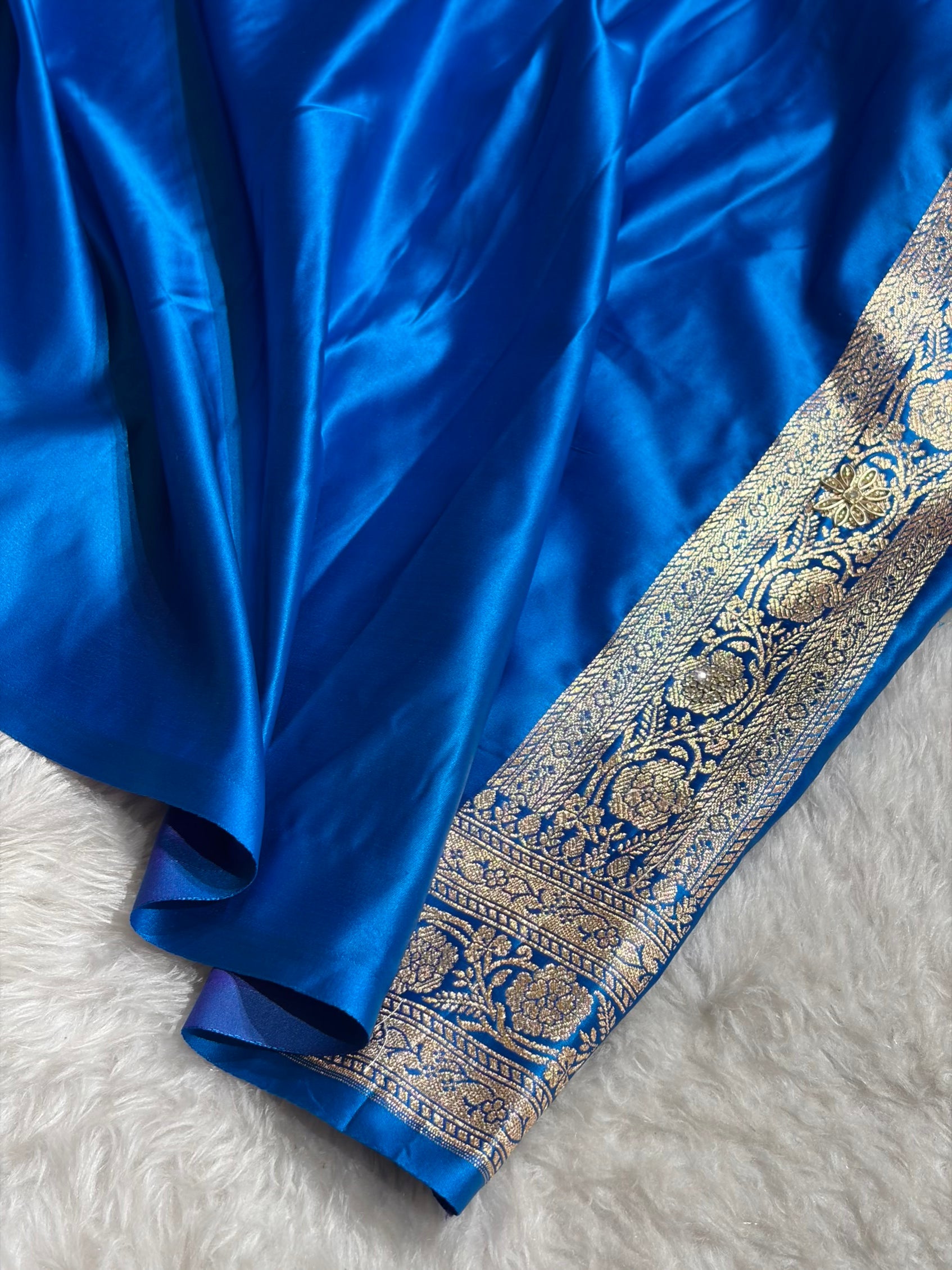 Banarasi Blue Katan Silk Saree With Ari Zardozi and Swarovski stone work BSK01