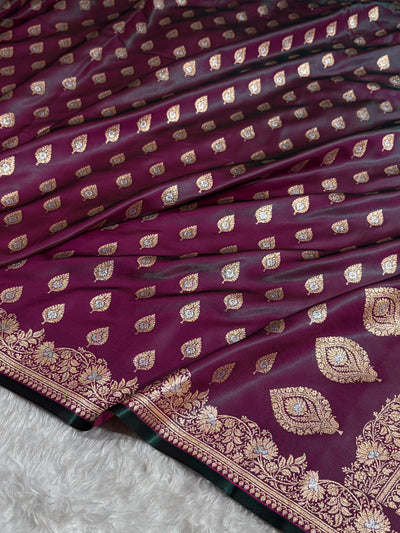 Banarasi Cross Wine Shades Minakari Booti Pattern Banarasi Satin Silk Saree SS60