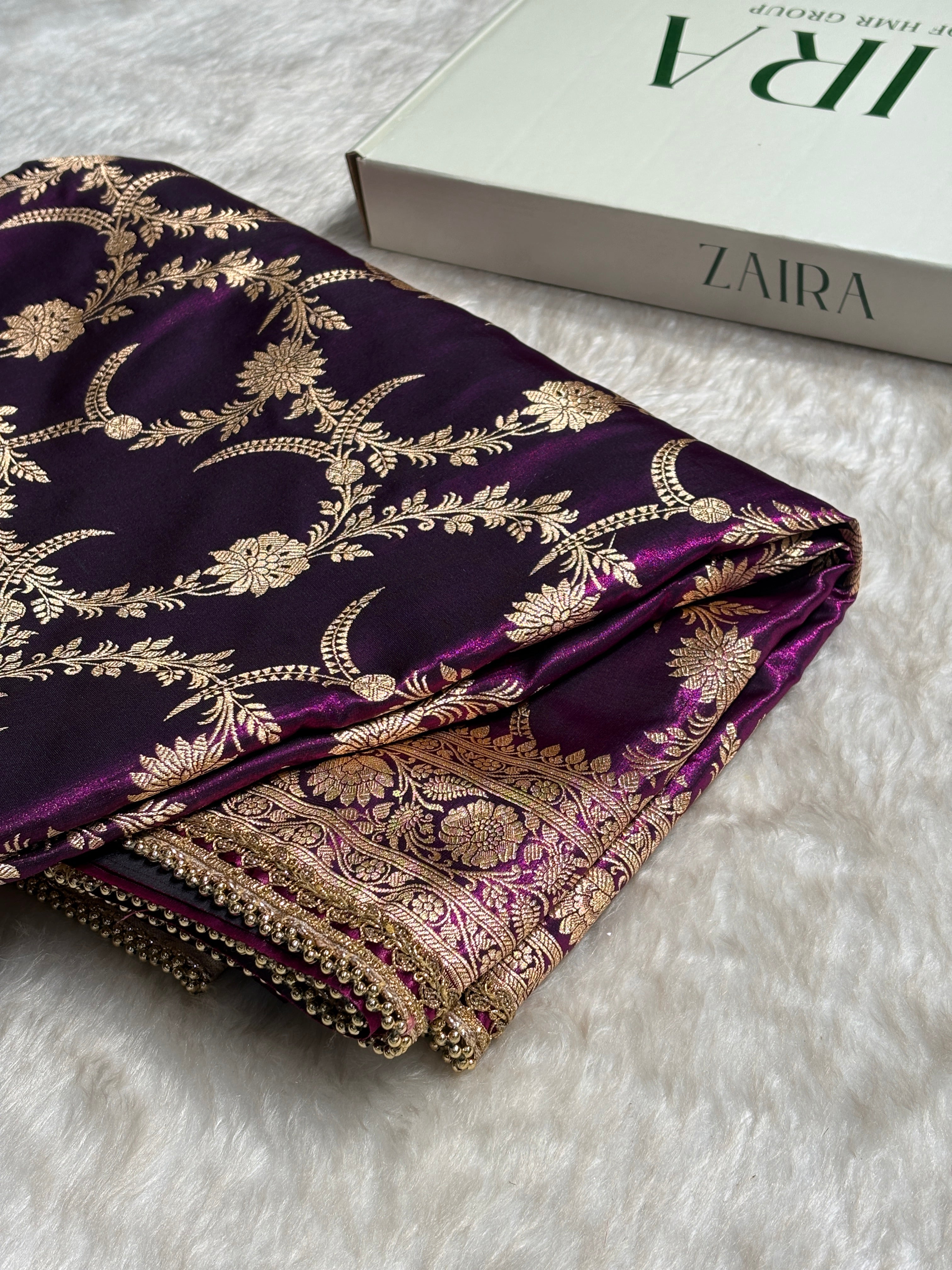 Satin Silk Banarasi Jaal In Wine Shades with Gota Patti SSGP18