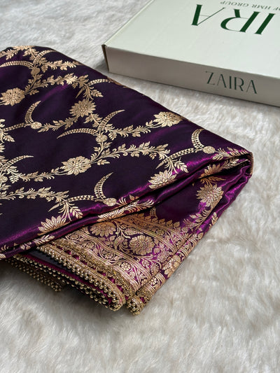 Satin Silk Banarasi Jaal In Wine Shades with Gota Patti SSGP18