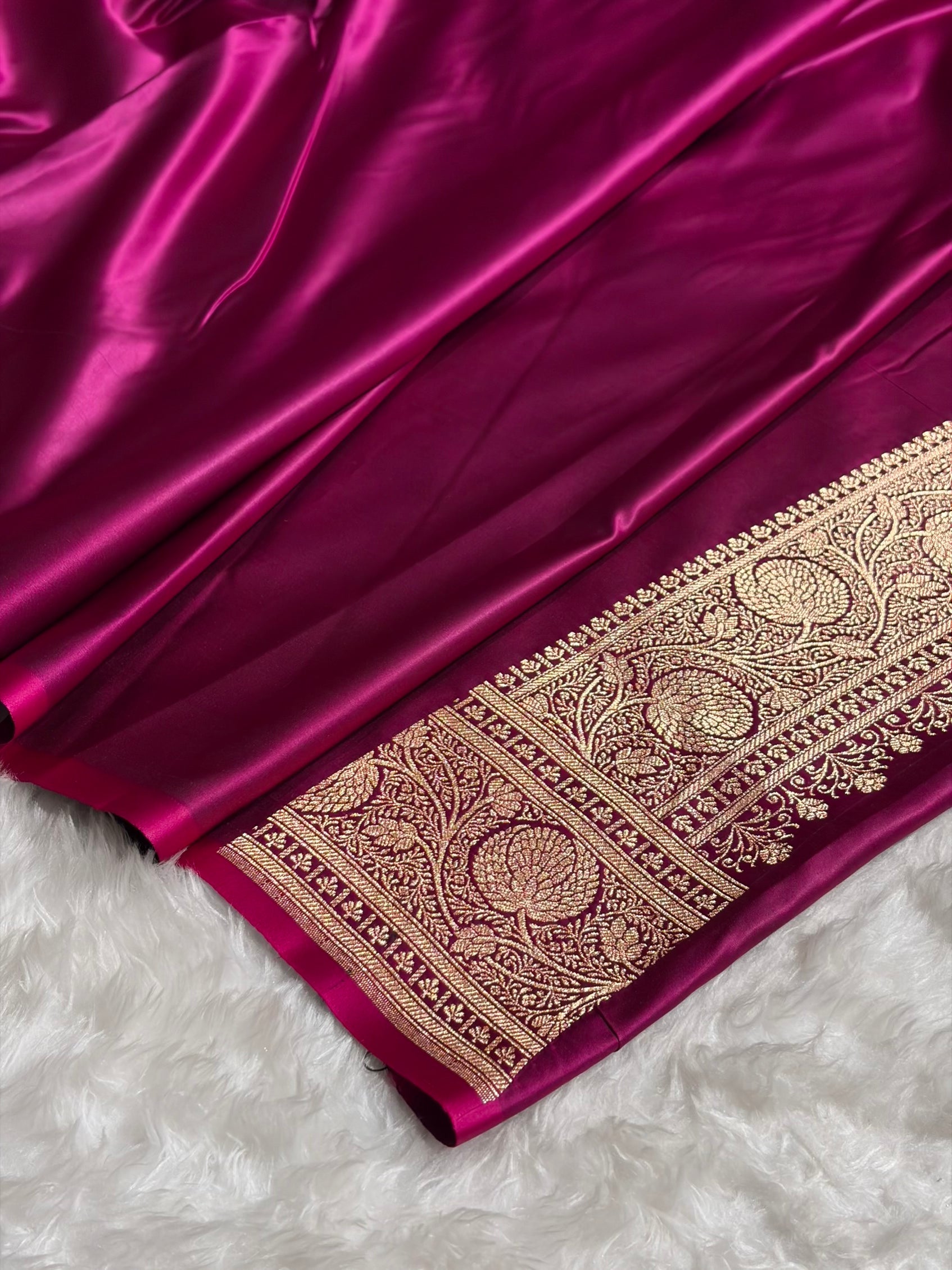Tusser  - Wine Banarasi Boota Katan Silk Saree SKM29