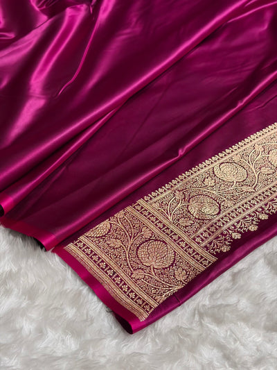 Tusser  - Wine Banarasi Boota Katan Silk Saree SKM29