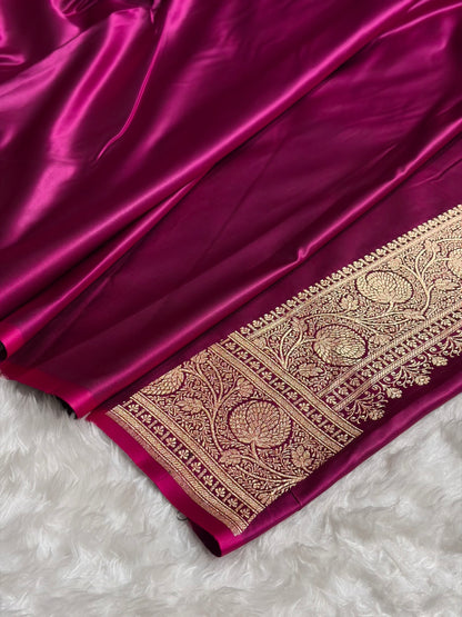 Tusser  - Wine Banarasi Boota Katan Silk Saree SKM29