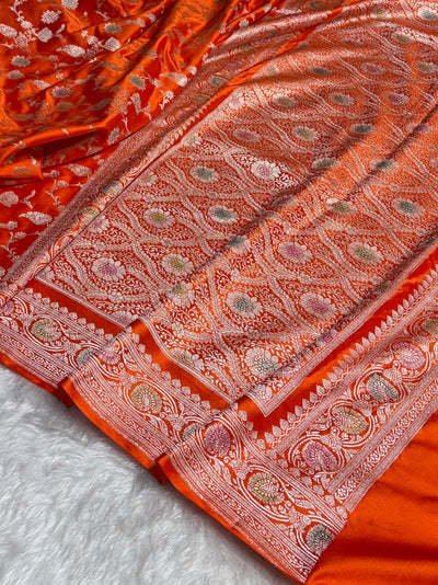 Orange Shades In Banarasi Minakari Jaal Mashru Silk Saree MCS42
