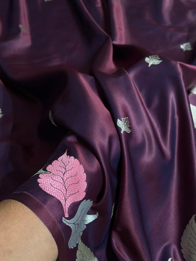 Cross Garnet Shades Banarasi Booti Pattern Mashru Silk Saree MSM-136