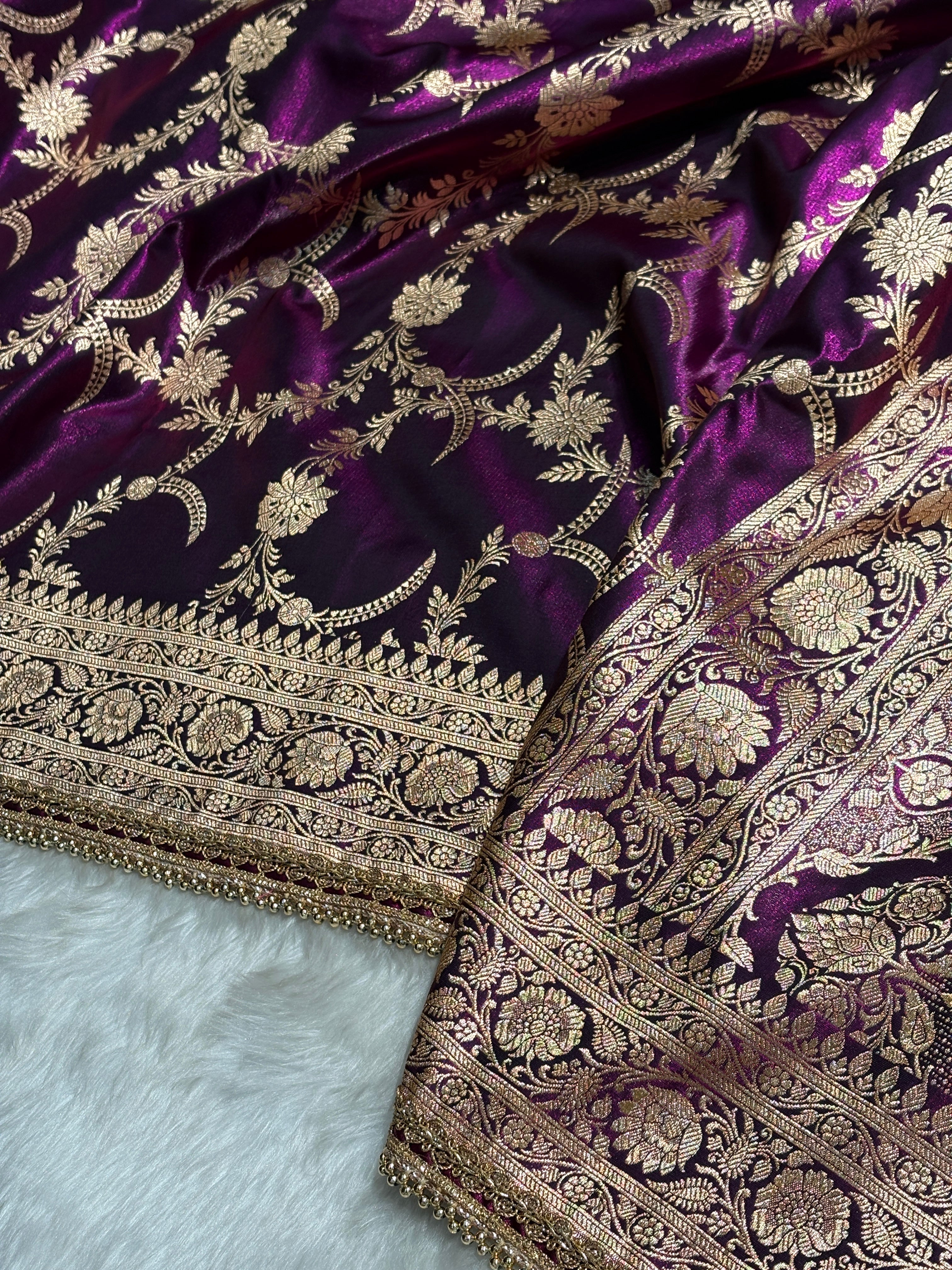 Satin Silk Banarasi Jaal In Wine Shades with Gota Patti SSGP18