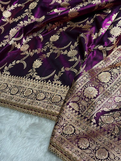 Satin Silk Banarasi Jaal In Wine Shades with Gota Patti SSGP18