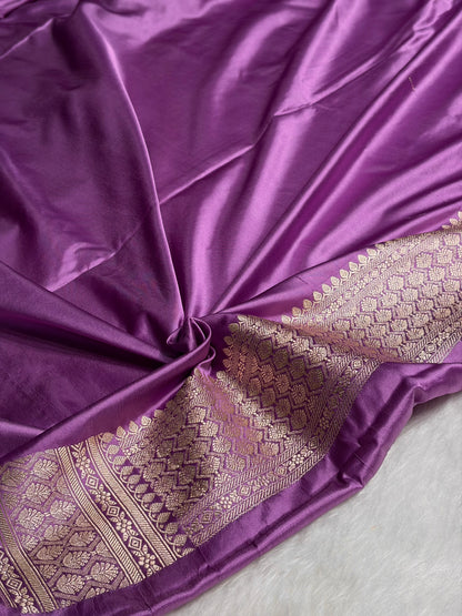 Dark Lavender Shades Minakari Tanchoi Floral Booti Mashru Silk Saree MS59
