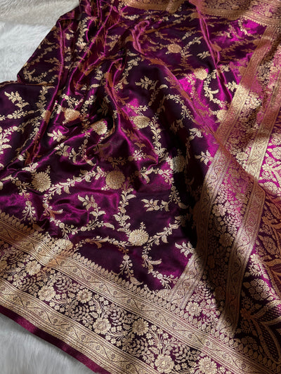 Light Weight Wine Jaal Pattern Satin Silk Saree SS14