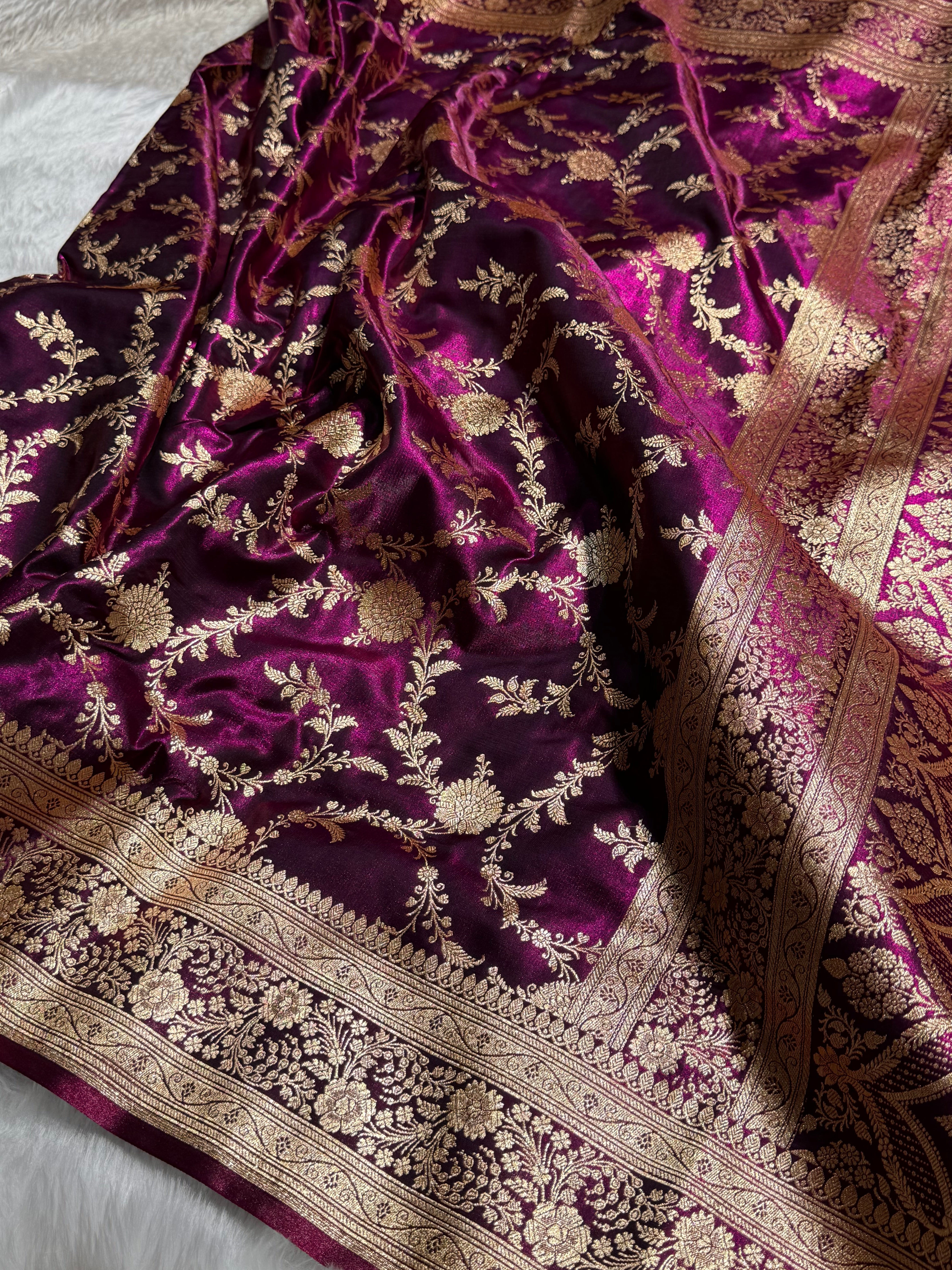 Light Weight / Wine Voilet Satin Silk Saree SS14