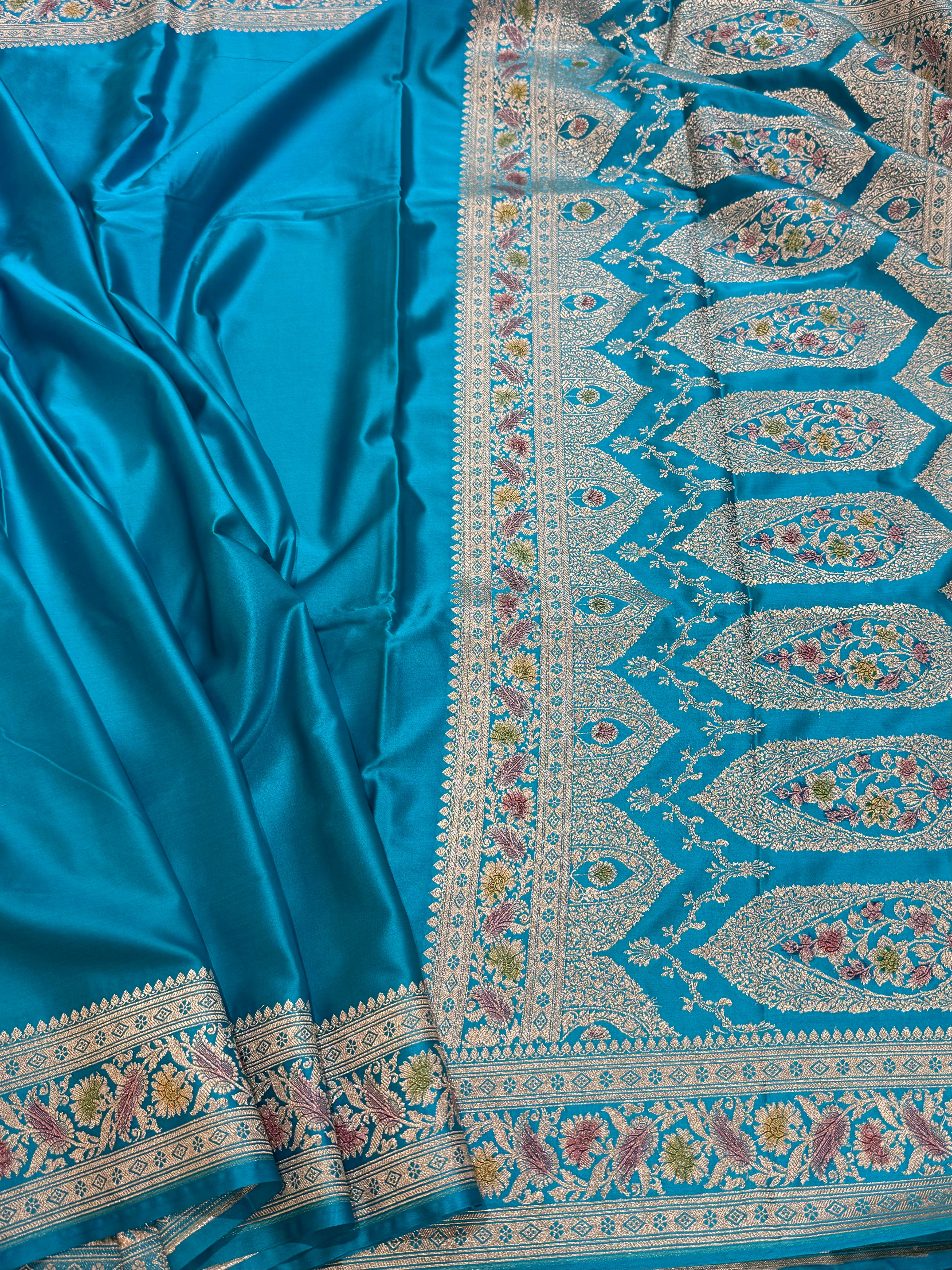 Blue Plain Mashru Silk Saree