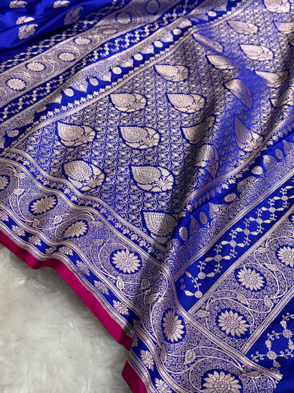 Royal Blue Shades Banarasi Boota Pattern Floral Mashru Silk Saree MSM-114