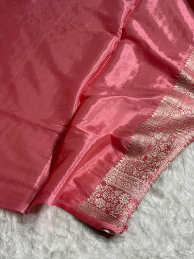 Peach Shades With Contrast Border Crepe Silky Katan Banarasi Saree CSK-06