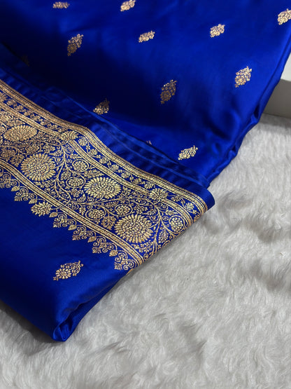 Banarasi Satin Katan Saree in Royal Blue Shades SK82