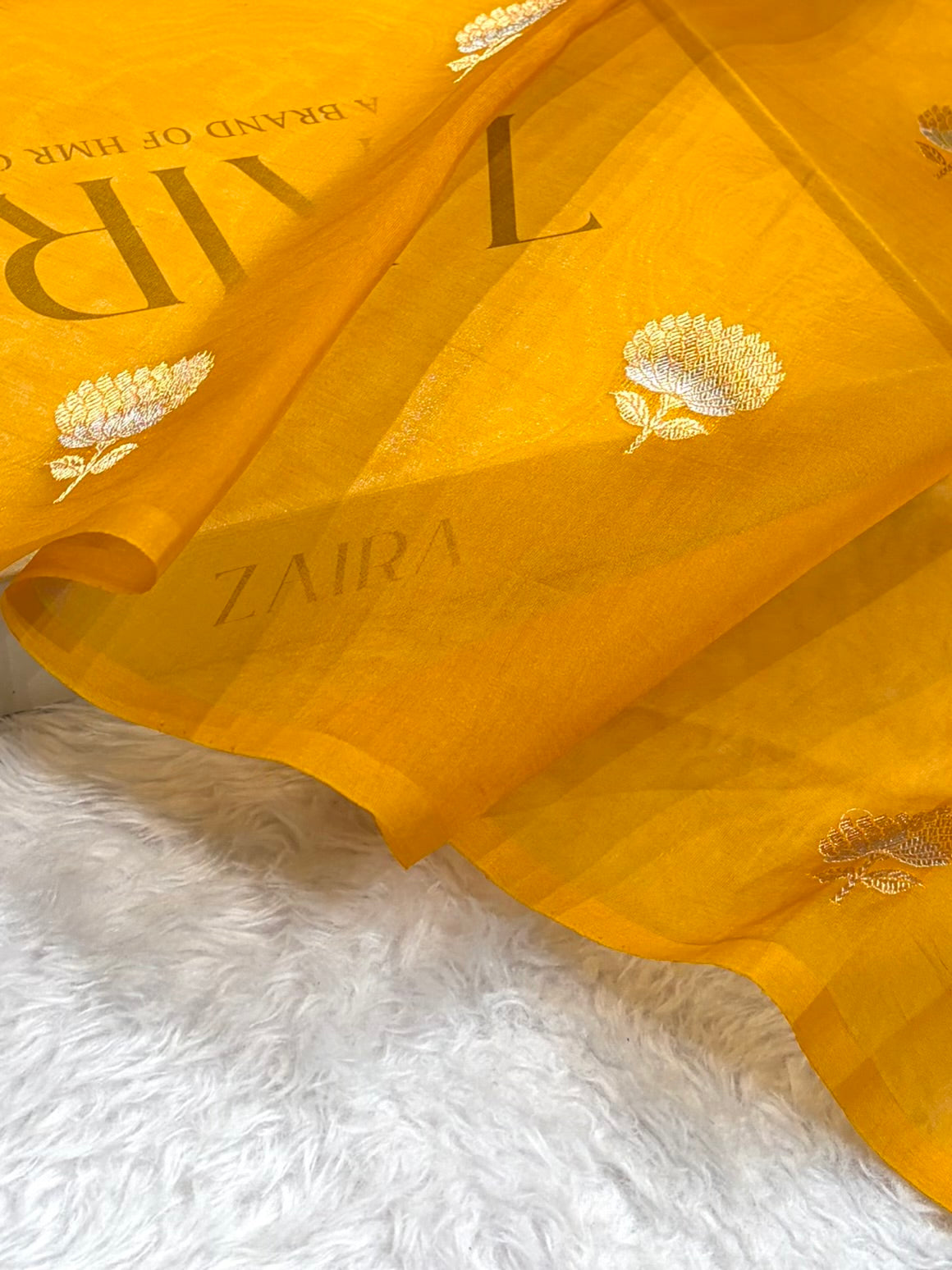 Pure Banarasi Organza Mustard Shades With Minakari Floral Banarasi Silk Saree PO-23