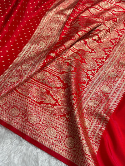 Banarasi Red Shades Booti Pattern Banarasi Satin Silk Saree SS53