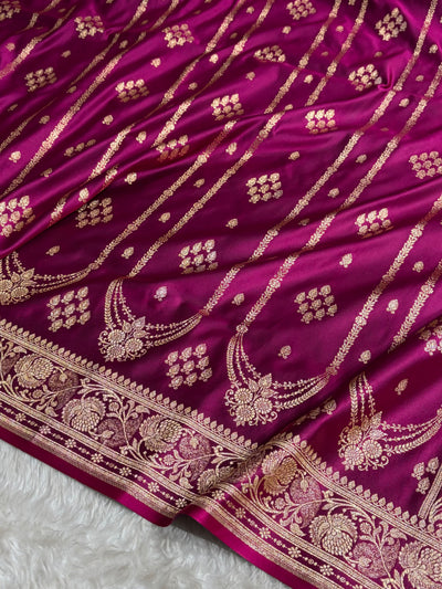Wine Floral Boota Pattern Satin Katan Silk saree SK39