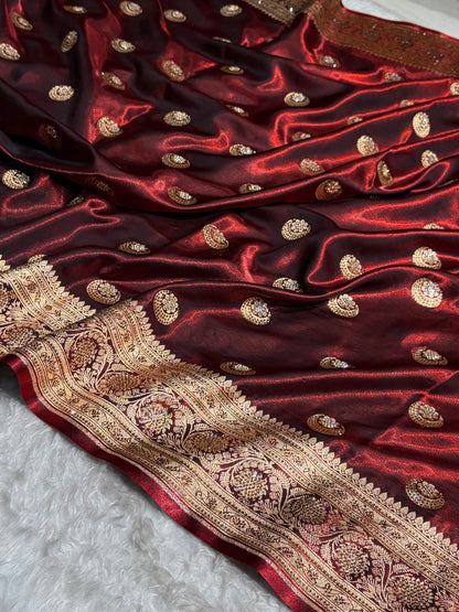 Chand Tara Maroon Boota With Traditional Banarasi Swarovski Work BSS04 (R)