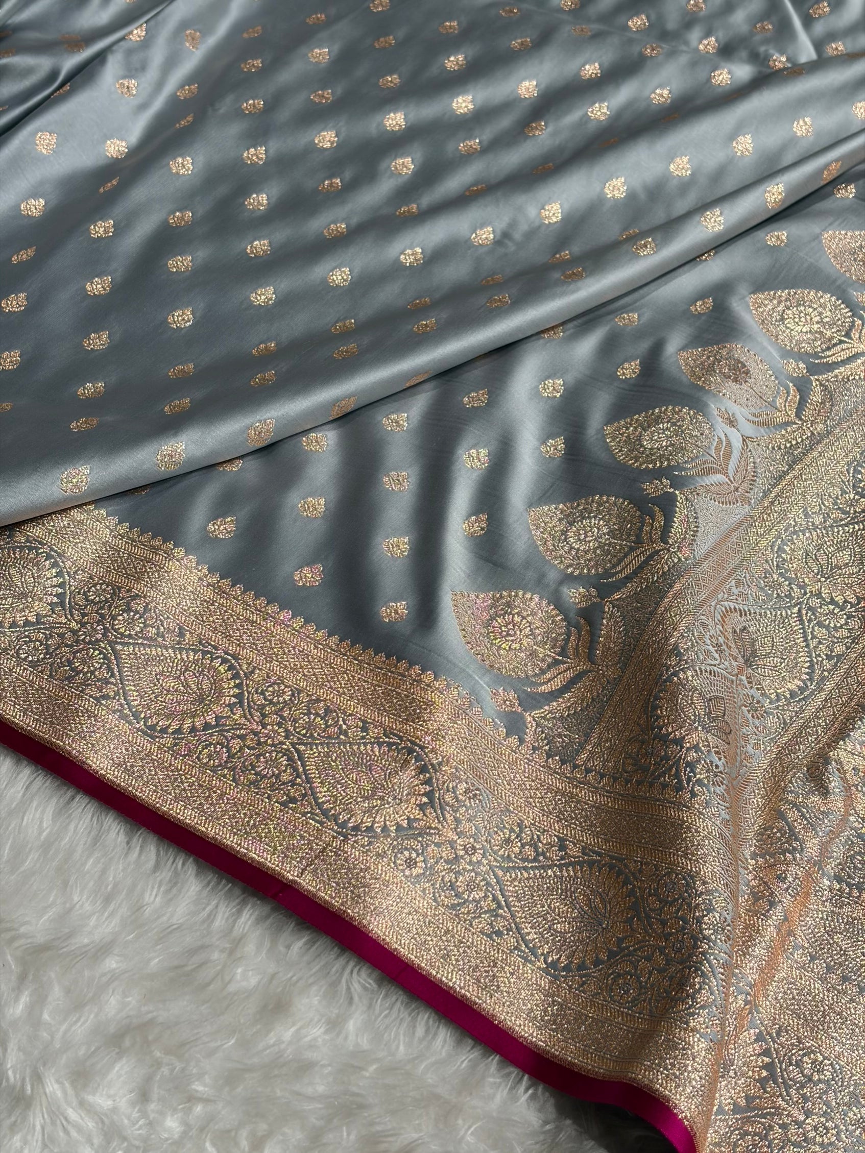 Katan Silk Saree In Grey Shades SK10