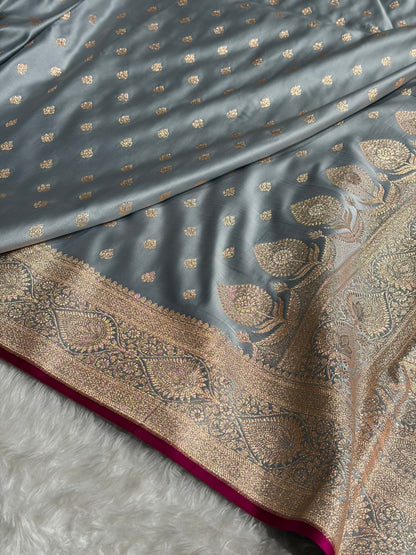 Katan Silk Saree In Grey Shades SK10
