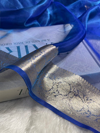 Royal Blue Shades Pure Tissue Silk Saree with Brocade Blouse PT-18