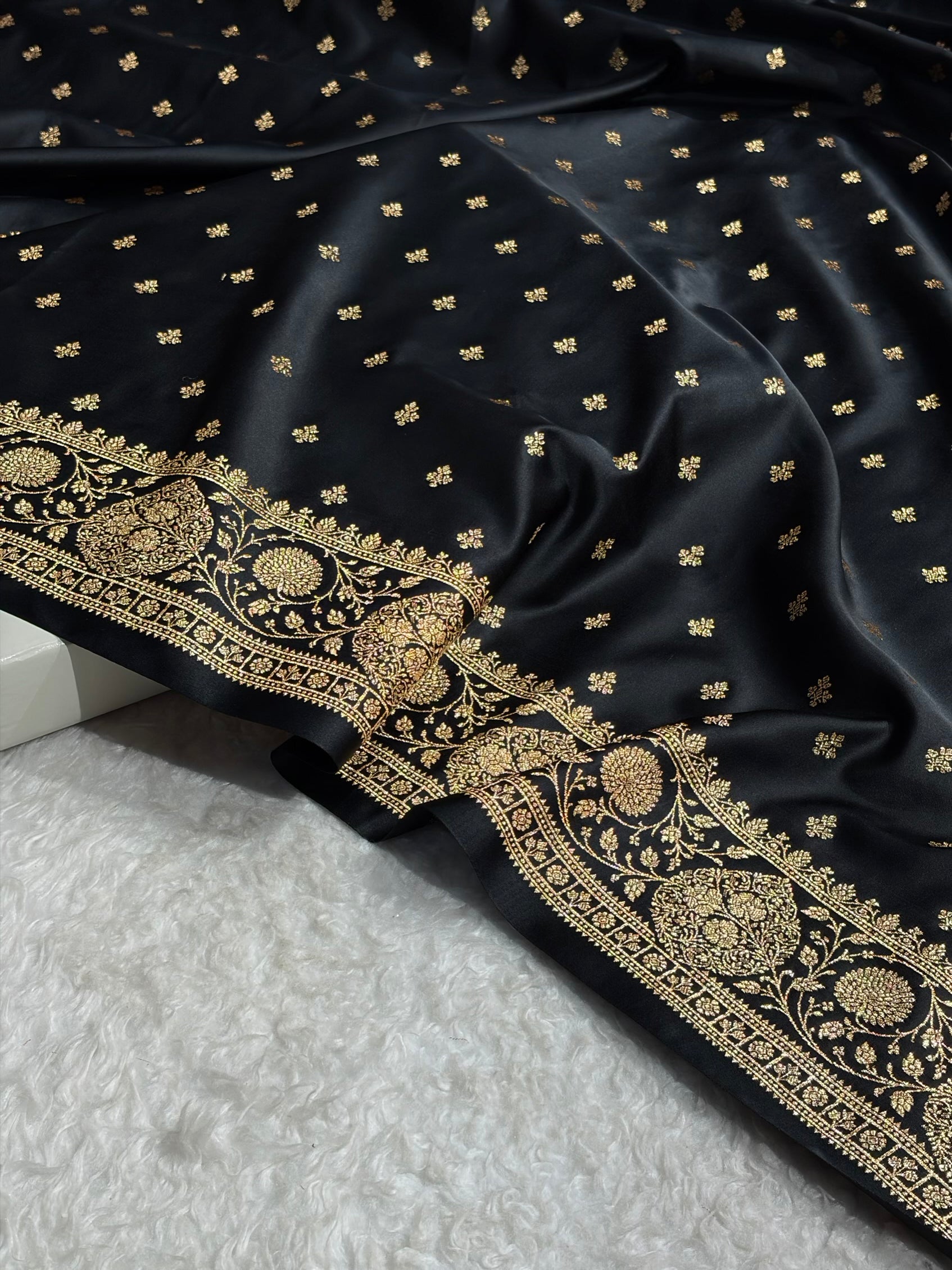 Banarasi Satin Katan Saree With Boota in Black Shades SK117