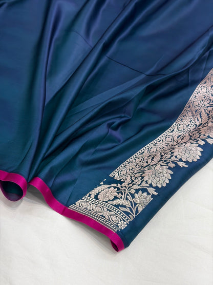 German Blue Shade With Booti Pattern Mashru Silk Saree