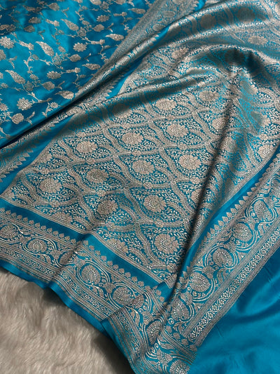 Light Firozi Shades Jaal Mashru Silk Saree MCS42