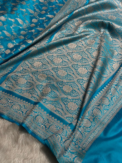 Light Firozi Shades Jaal Mashru Silk Saree MS42