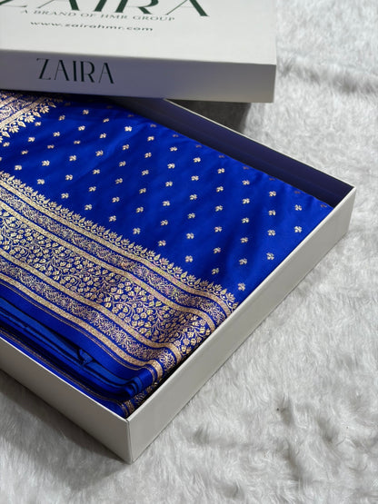 Banarasi Satin Katan Saree in Royal Blue Shades SK88