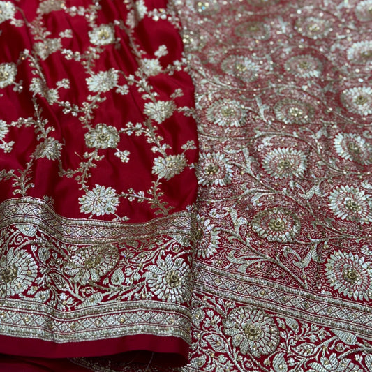 Bridal Red Jaal with Ari and Stone