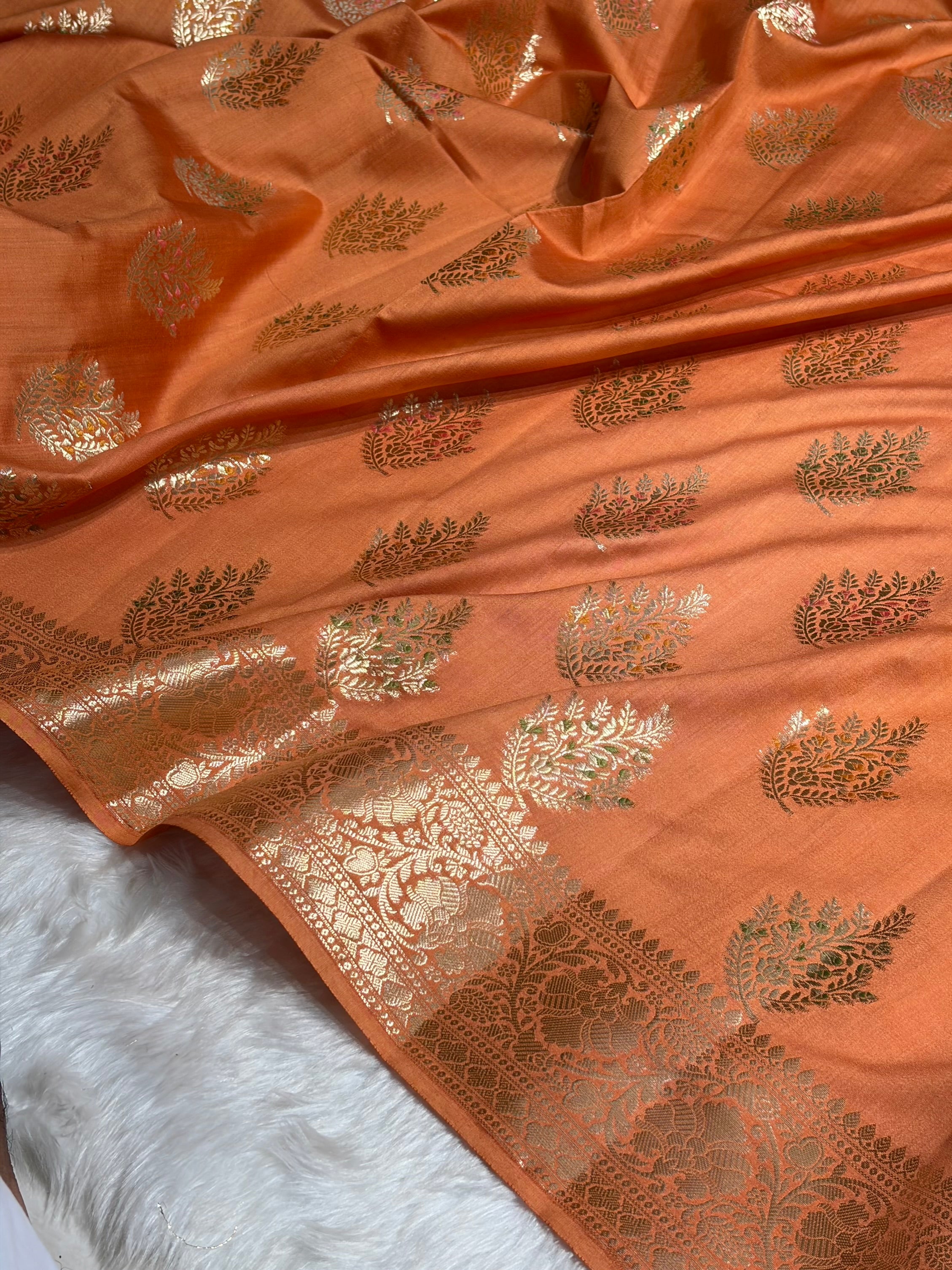 Minakari Pastel Orange Shades Pure Chiniya Silk CH-02