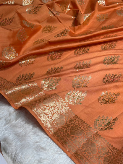Minakari Pastel Orange Shades Pure Chiniya Silk CH-02