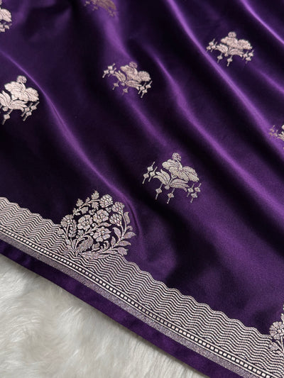 Bridal Banarasi Purple Shades Floral Mashru Silk Saree MCS87
