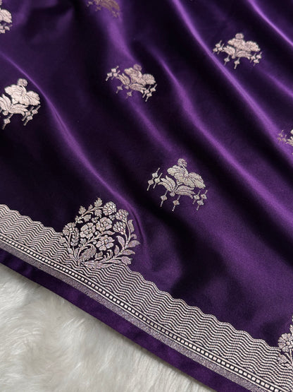 Bridal Banarasi Purple Shades Floral Mashru Silk Saree MCS87