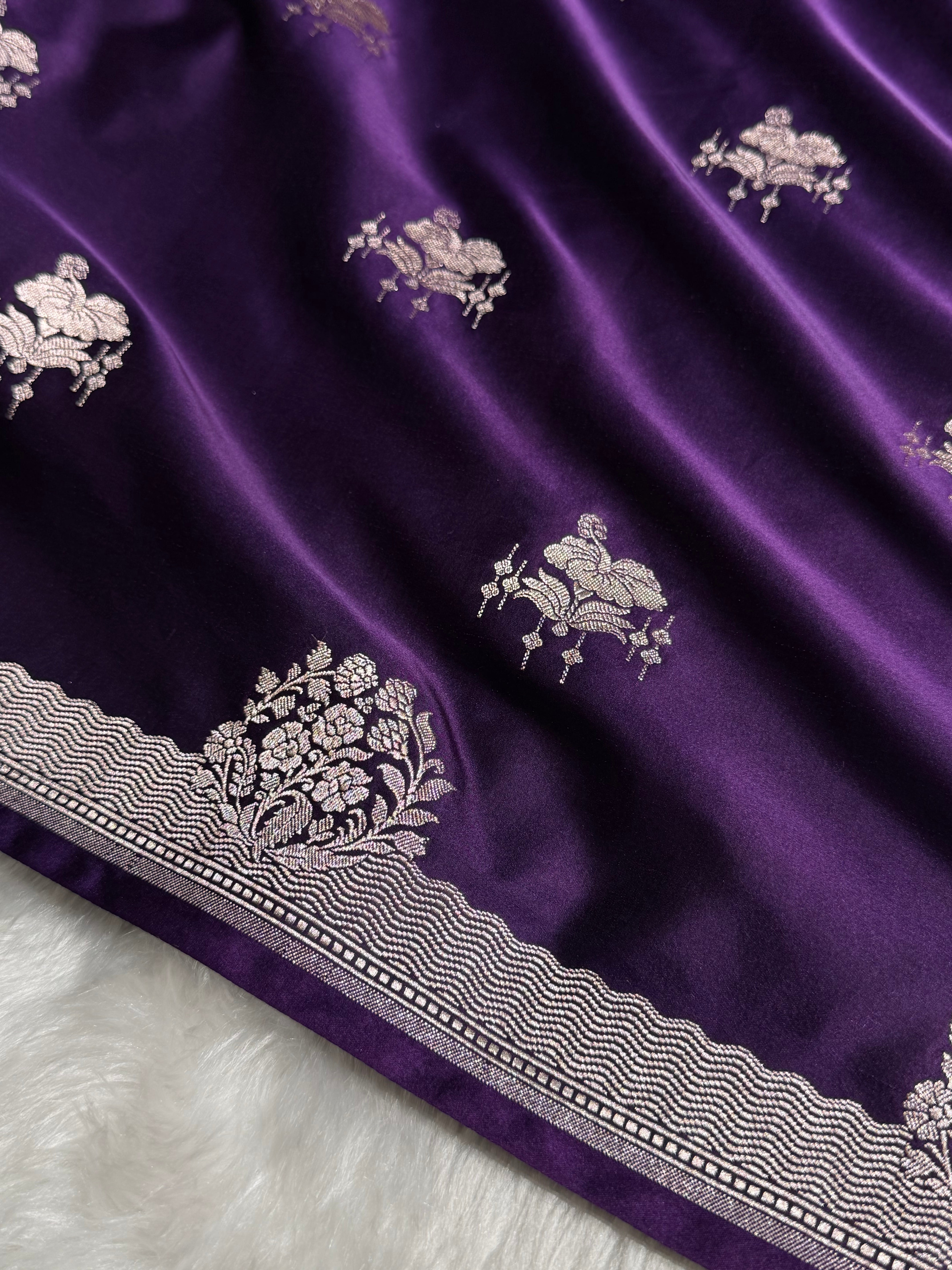 Bridal Banarasi Purple Shades Floral Mashru Silk Saree MCS87