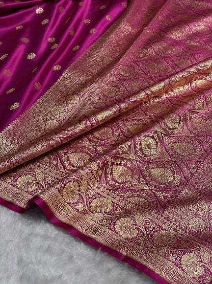Magenta Floral Boota Pattern Satin Katan Silk Saree SK72