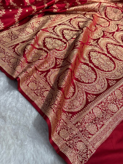 Banarasi Satin Katan Saree With Boota in Red Shades SK108