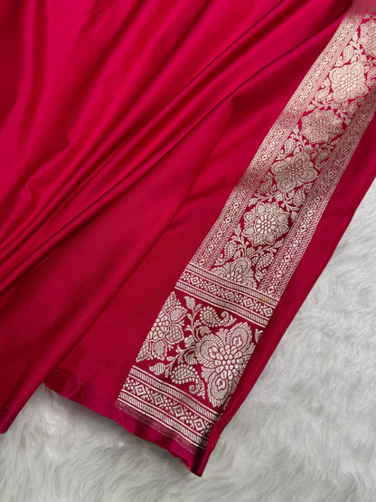 Cross Rani Shades Banarasi Jaal Pattern Floral Minakari Mashru Silk Saree MSM-103