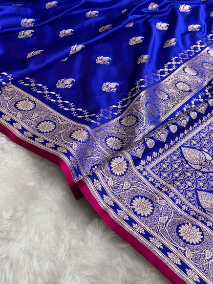 Royal Blue Shades Banarasi Boota Pattern Floral Mashru Silk Saree MSM-114