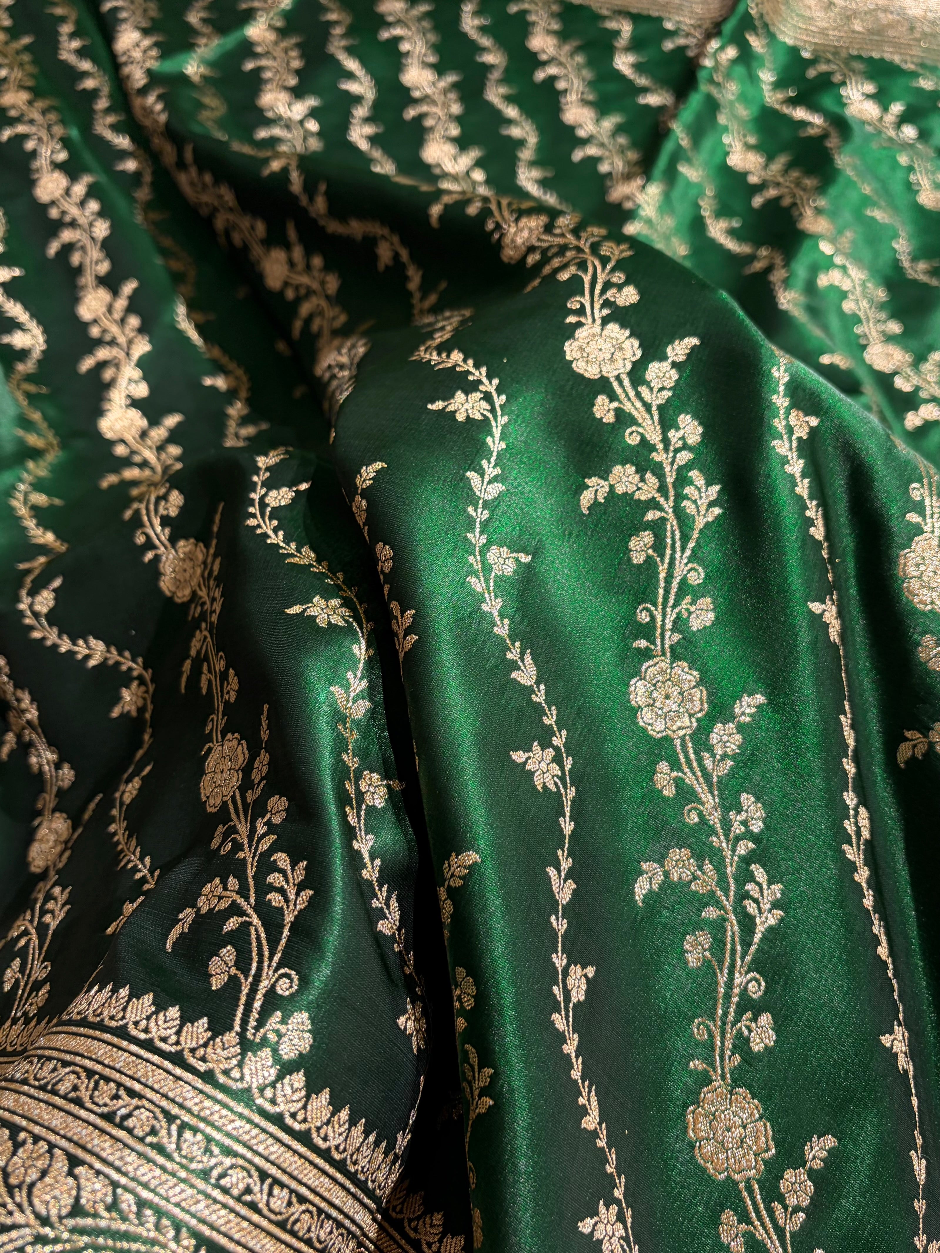Satin Silk Cross Pattern in Bottle Green Shades SS37