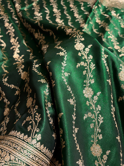 Satin Silk Cross Pattern in Bottle Green Shades SS37