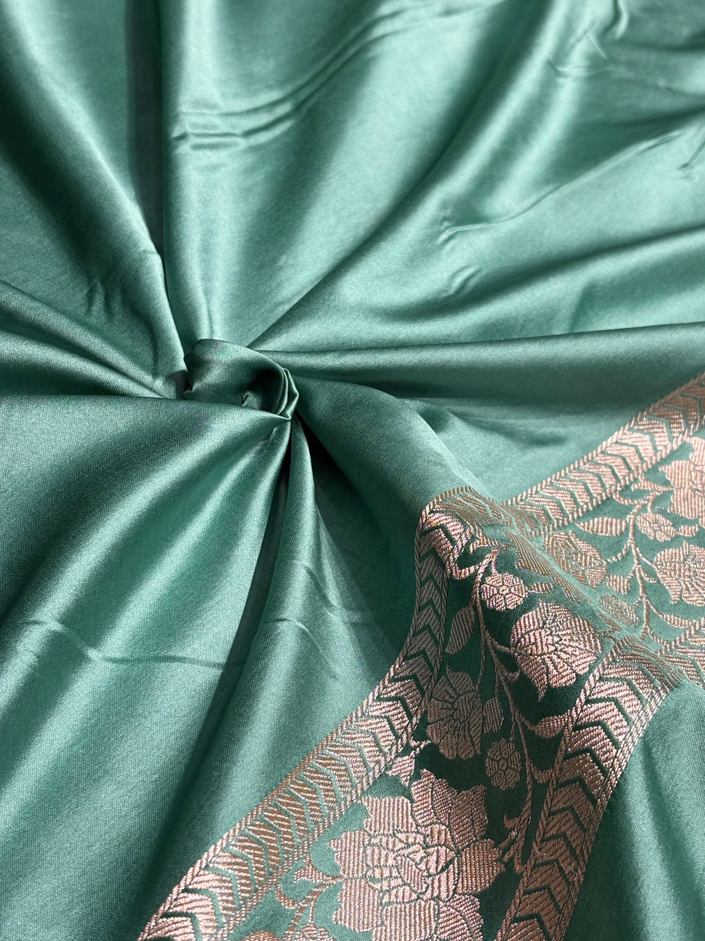 Turquoise Shades Jaal Mashru Silk Saree MS48