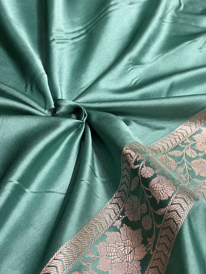 Turquoise Shades Jaal Mashru Silk Saree MS48