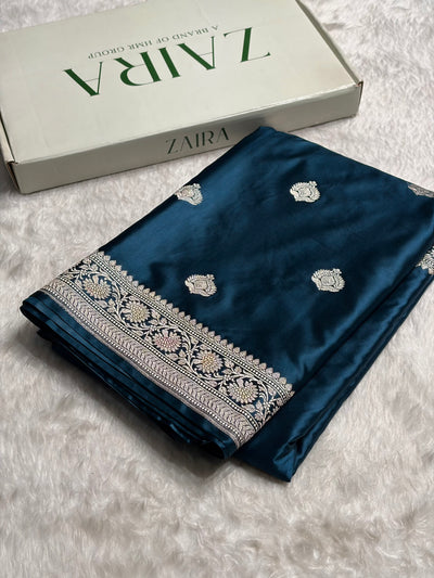 Dark German Blue Minakari Boota Mashru Silk Saree MCS16