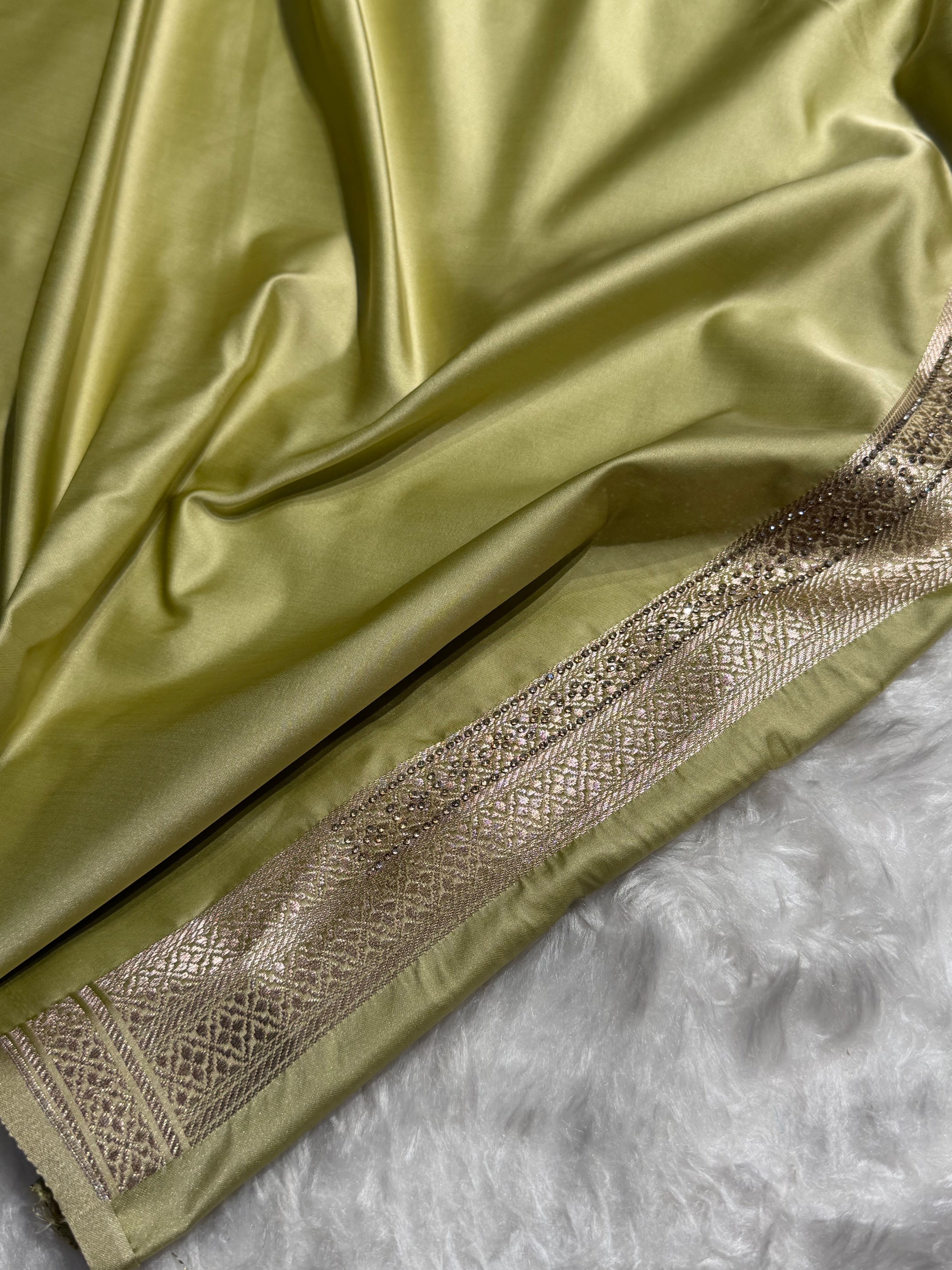 Banarasi Tusser Scallop Mashru Silk with White Stone Swarovski work BMS02