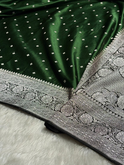 Bottle Green Shade Booti Mashru Silk Saree MS38